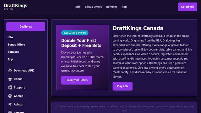 DraftKings Canada casino screenshot
